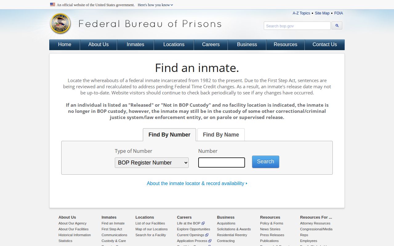 BOP locator for a Sherman County federal inmate release